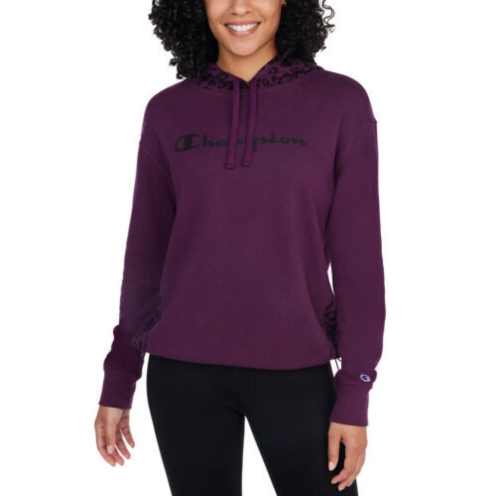 NWT Champion Women's Colorblock Hooded Sweatshirt Plum Script Size M $65 8D229